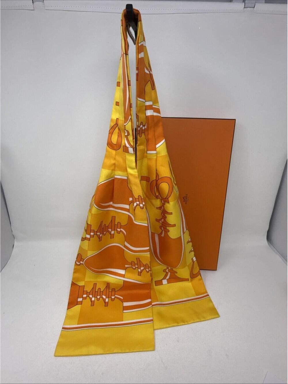 HERMES Vintage Silk P. Peron Orange Womens Gathered Scarf